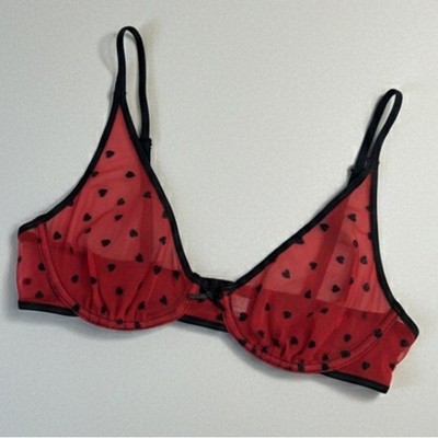 Vintage 36B Little Red and Black Mesh Bra (SMALL)