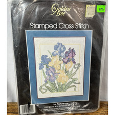 1984 Golden Bee Stamped Cross Stitch Kit 20209 Iris Picture Finished Size 14x18