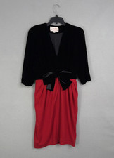 Vintage Miss O By Oscar De La Renta Dress Womens 10 Black Red Velvet Bow Pencil