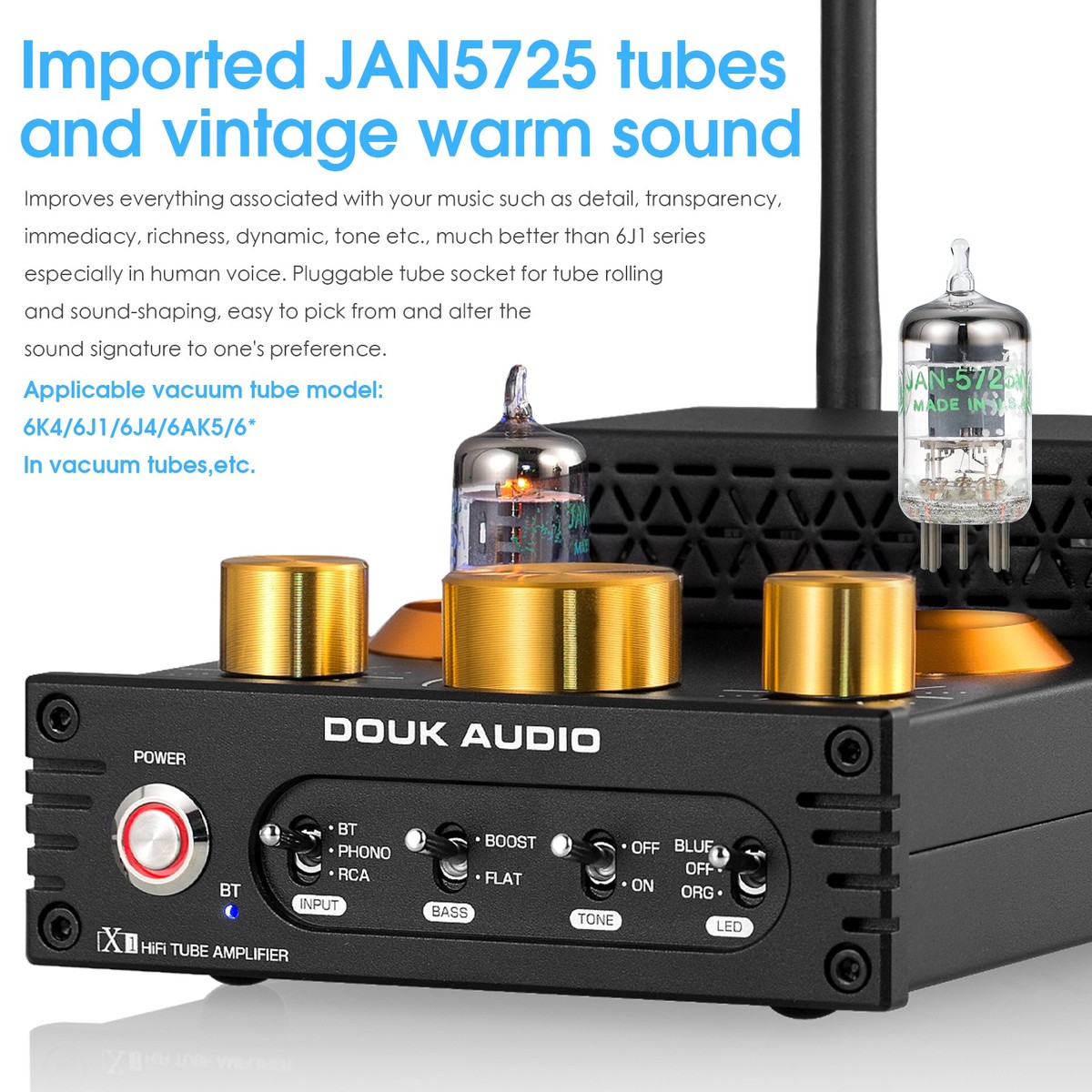 Douk Audio M3 Bluetooth 5.0 versterker stereo audio receiver 2.1 kanaal mini Hi-Fi Amplifier Class D met 50 Watt x 2 100 Watt voor Home Outdoor Passieve Speaker/Subwoofer & Active Subwoofer