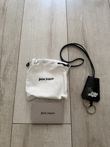 Palm Angels Grained Black Lanyard Leather Keyholder New