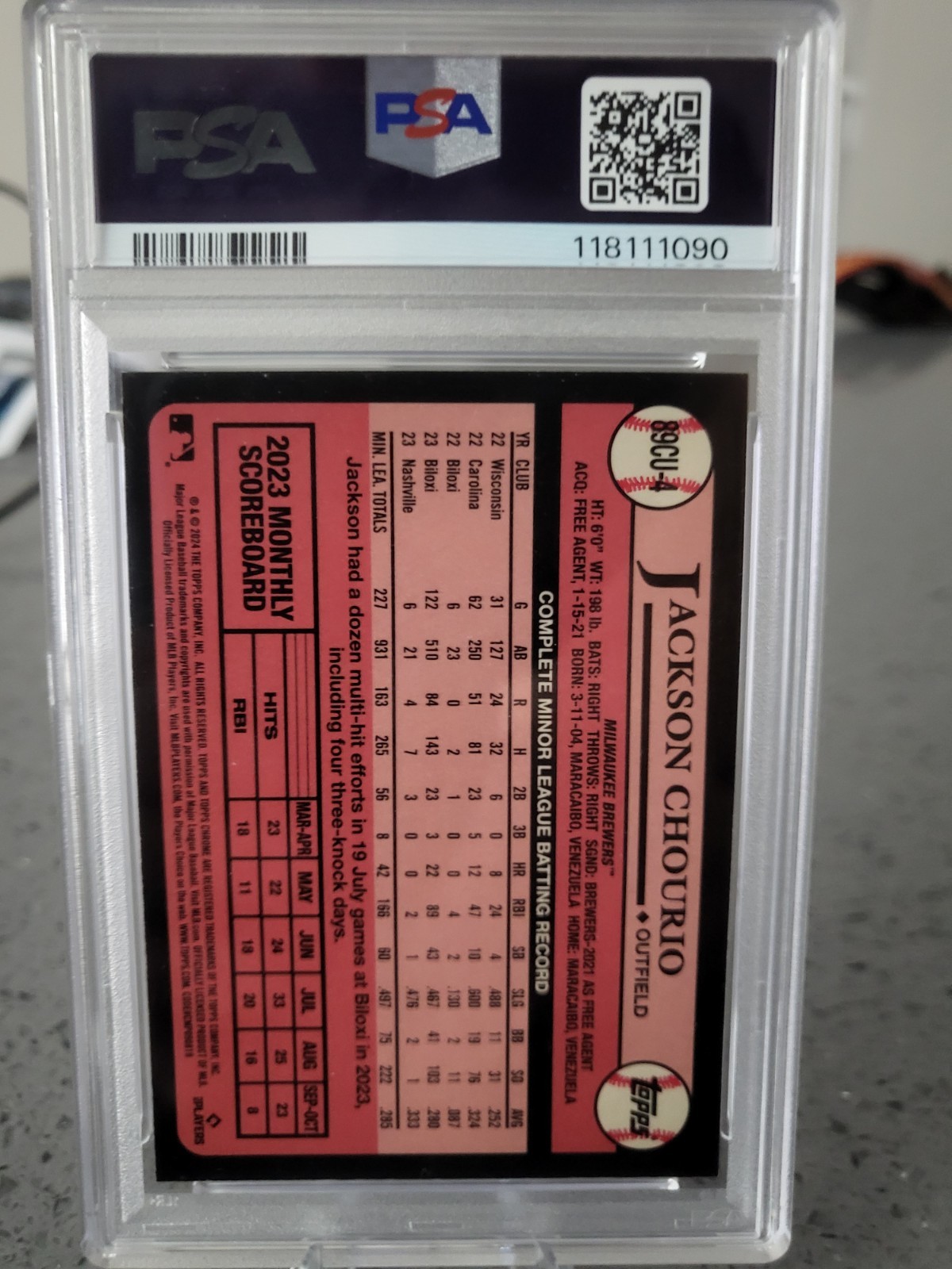Jackson Chourio 2024 Topps Chrome Update 1989 Gold Refractor /50 RC PSA 9 view 2