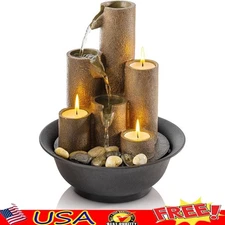 Indoor Zen Tabletop Fountain Relaxing Water Feature Natural Elements Candlelight