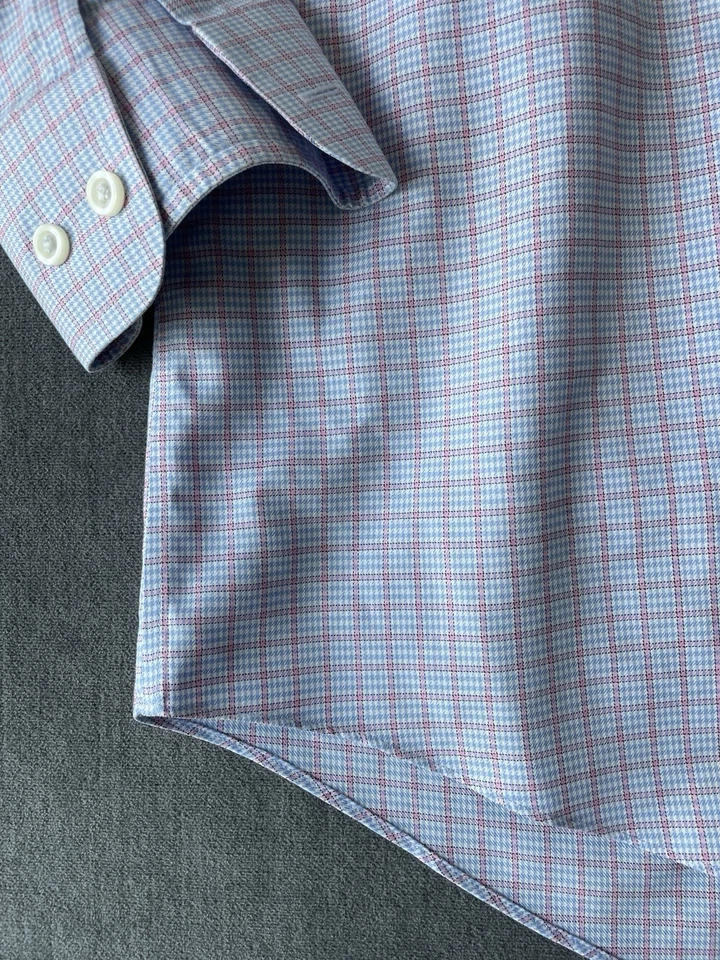 Camisa de vestir clásica a cuadros Neiman Marcus para hombre 16 34-35 azul rosa manga larga Foto 2 de 4