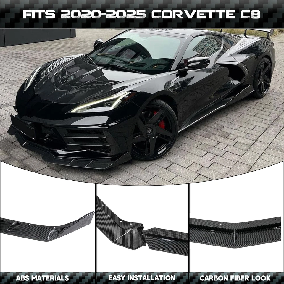 Parachoques delantero divisor de labios estilo fibra de carbono para Chevrolet Corvette C8 2020-2025 Foto 4 de 4
