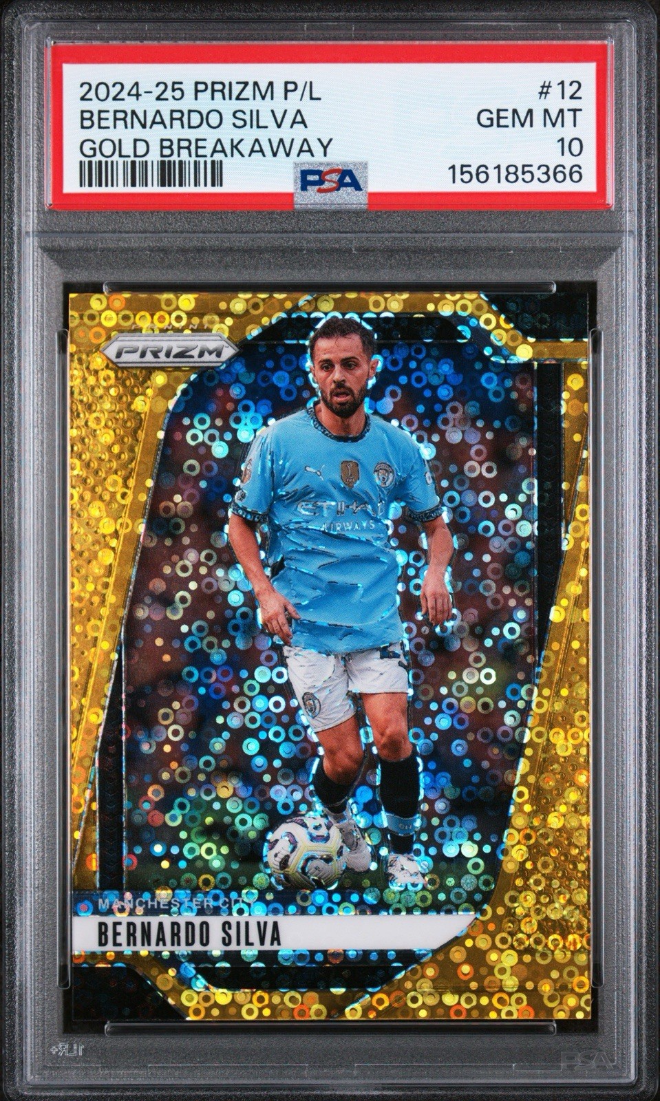 2024-25 PANINI PRIZM PREMIER LEAGUE #12 BERNARDO SILVA GOLD BREAKAWAY PSA 10 view 1