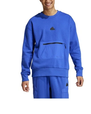  Sport Sweatshirt HERREN Adidas Königsblau City Escape Fleece Plüsch-Baumwolle  - Bild 1 von 4