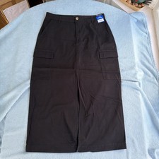 Well Warn Black Cargo Maxi Skirt Size 14 100% Cotton Twin Pocket