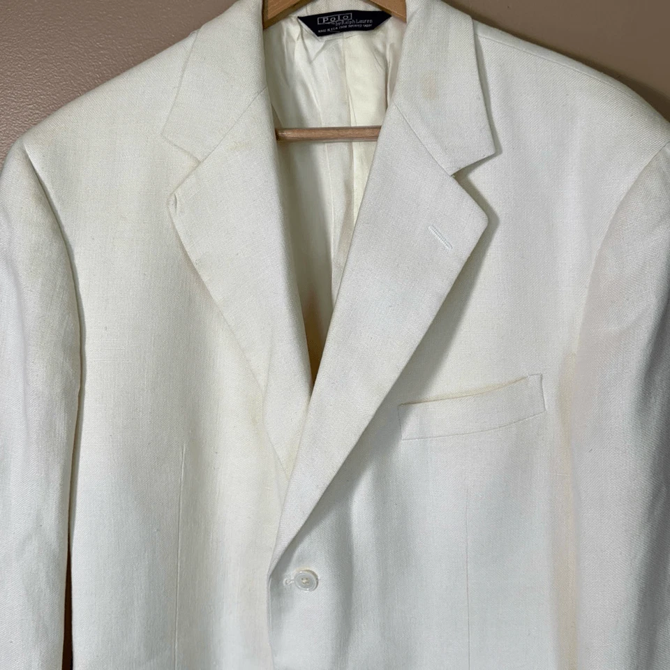Polo Ralph Lauren men’s linen blazer sport coat size 41 long cream color 3 butto - Image 2 of 4