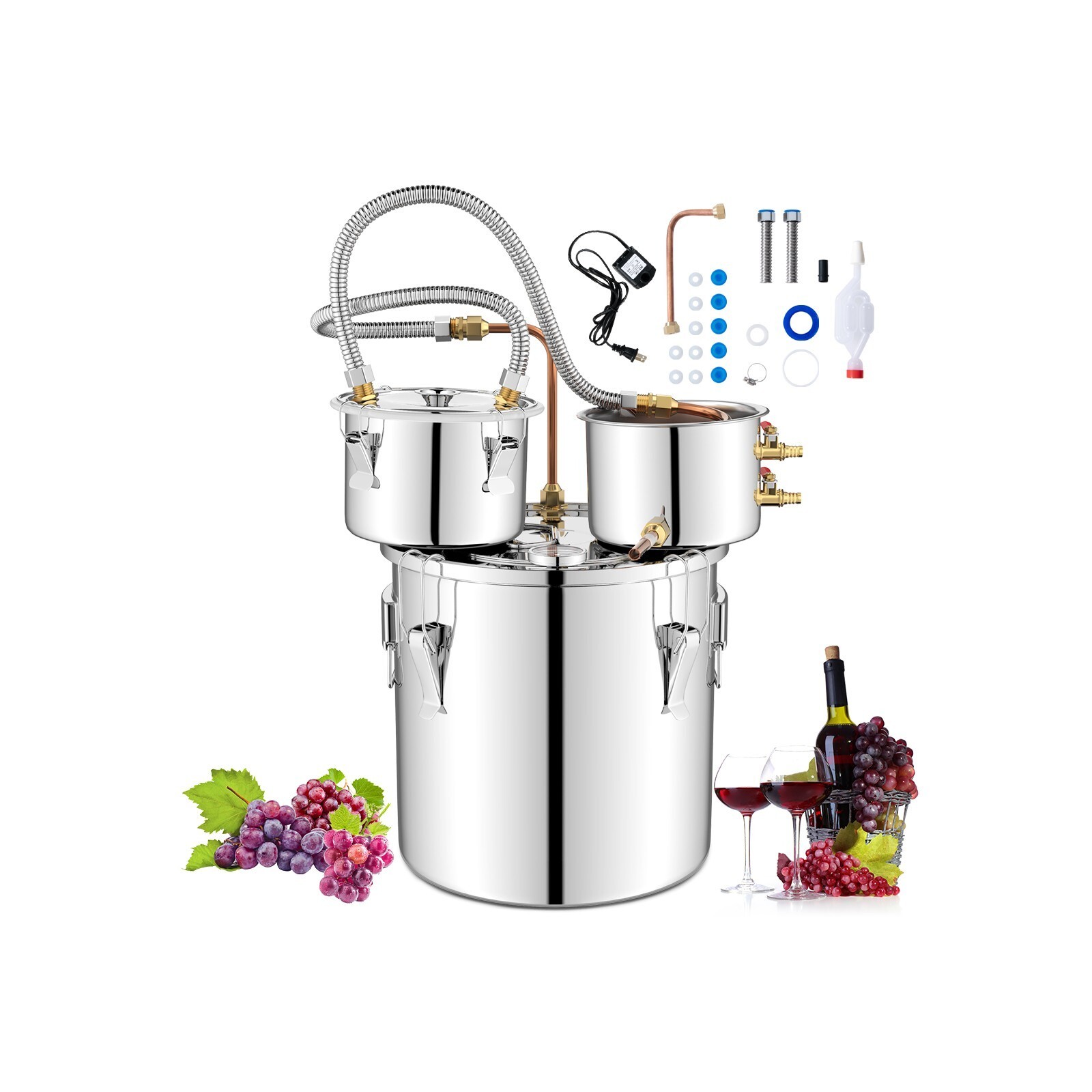 Alcohol Oil Distiller 22L 3 Pots Stainless Steel Beer Boiler w/Thermometer