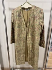 Raj Rajendra Chugha Silk Brocade Coat Gold Embroidered Ikat Pattern 44” Long