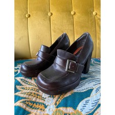 Vtg 90s Y2K Chunky Platform Loafers Dark Academia Grunge Buckle Heeled Shoes