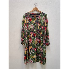 Tory Burch Silk Floral Tulip Mini Dress Size 10 Pintuck Henley Long Sleeve Boho
