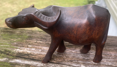 Vintage Wooden Water Buffalo Ox Carabao Figurine Home Decor Folk Art 5''x 3'' Flaw