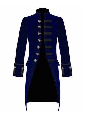 Men Velvet FROCK COAT Gothic Victorian Jacket Steampunk Pirate Vampire Cosplay
