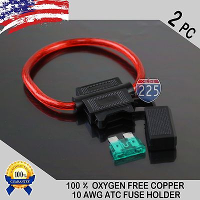 2 PACK 10 GAUGE ATC IN-LINE FUSE HOLDER 100% OFC COPPER WIRE CABLE WATERPROOF US