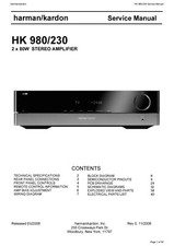 Manuel De Service Pour Harman Kardon HK 230, HK 980