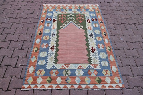 Anatolian Handwoven Kilim Rug Turkish Ethnic Cappadocia Oushak Wool Carpet 4x6ft