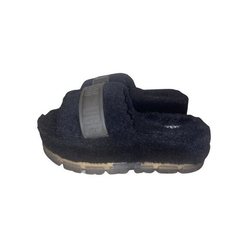 UGG Damen Fluffita durchsichtig Plateau Slipper Pantoletten Sandalen schwarz Größe 9