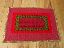 Quilted table topper or wall decoration 13.5 x 18.5 new handmade, brown, red,
