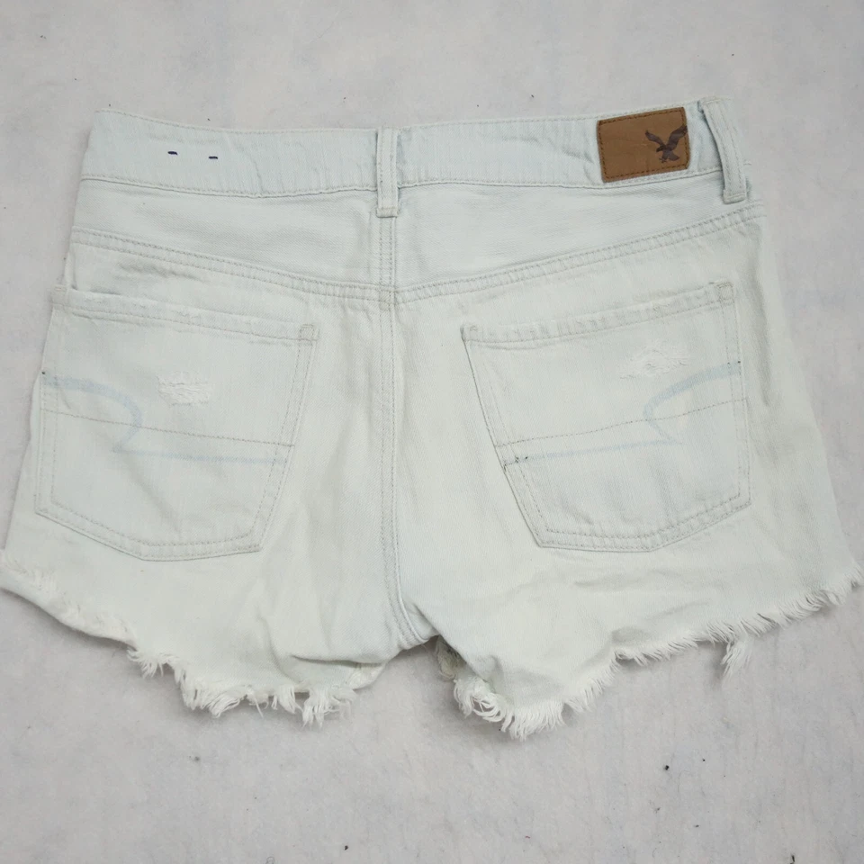 Pantalones Cortos de Denim American Eagle Tom Girl Para Mujer Talla 4 Azul Blanco Algodón Rasgado Foto 2 de 4