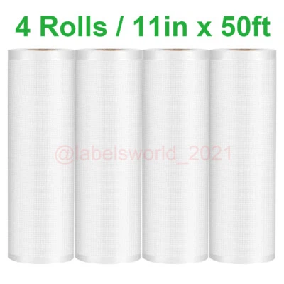 4 Rolls 11"x50' Vacuum Sealer Bags Food Saver Sealing Machine Storage Bag 4 Mil