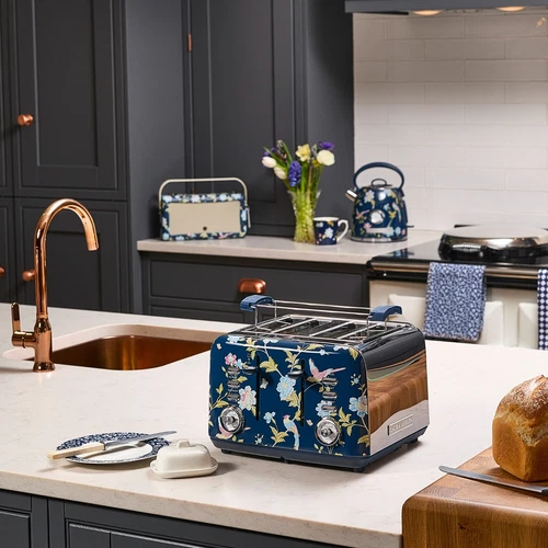 Laura Ashley Elveden Navy 1.7L Kettle & 4-Slice Toaster Set, Fast Boil, Defrost, - Picture 4 of 9