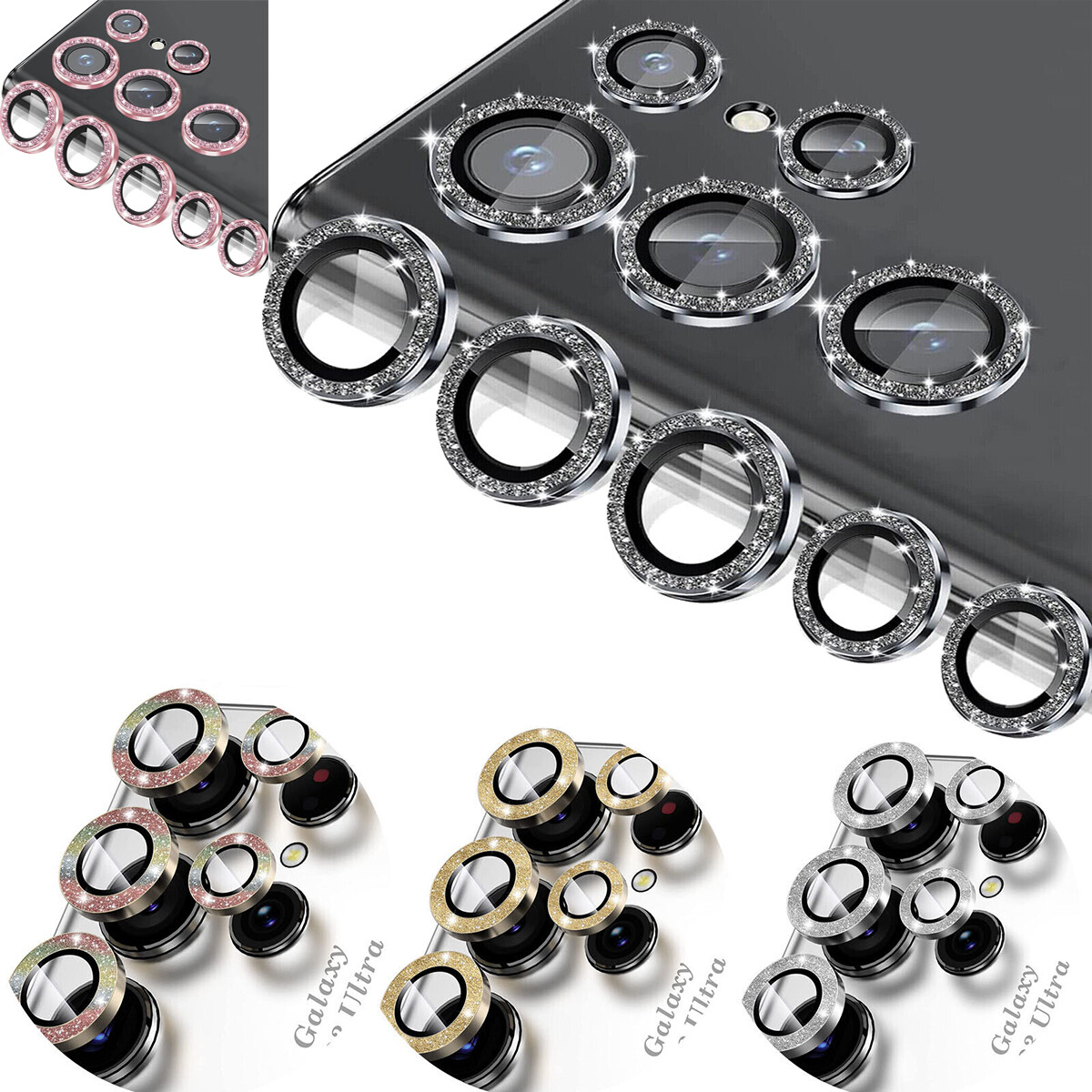 For Samsung S23 Ultra S23+ Bling Metal Ring Tempered Glass Camera Lens Protector-image