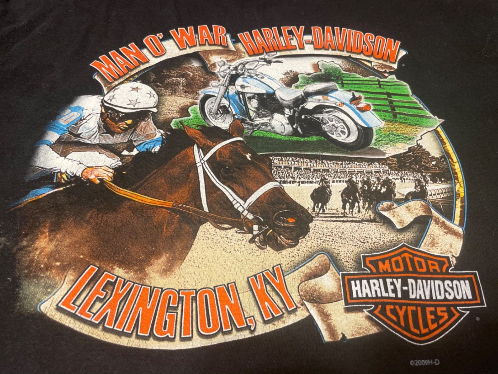 Man ‘O War Harley Davidson Double Sided Black Long Sl… Gem