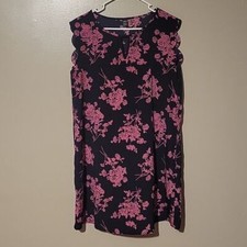 SHEIN Clasi Keyhole Neck Scallop Trim Floral Print Dress Black/Pink Womens Sz L