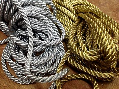 vintage 3/16'' twisted metallic gold or silver rope cord 1yd made in France