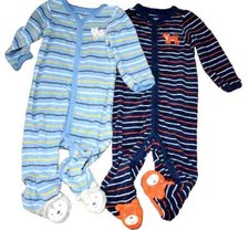 E2 Boys 9M 6-9M Set of 2 CARTER'S Terry Footed Snap Sleepers Pajamas Lot