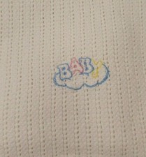 Vintage JC PENNEY white Thermal Cotton Woven Baby pastel letters Blanket cloud