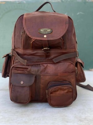 Goat Leather Backpack Travel Rucksack Hiking Genuine Shoulder Vintage Bag