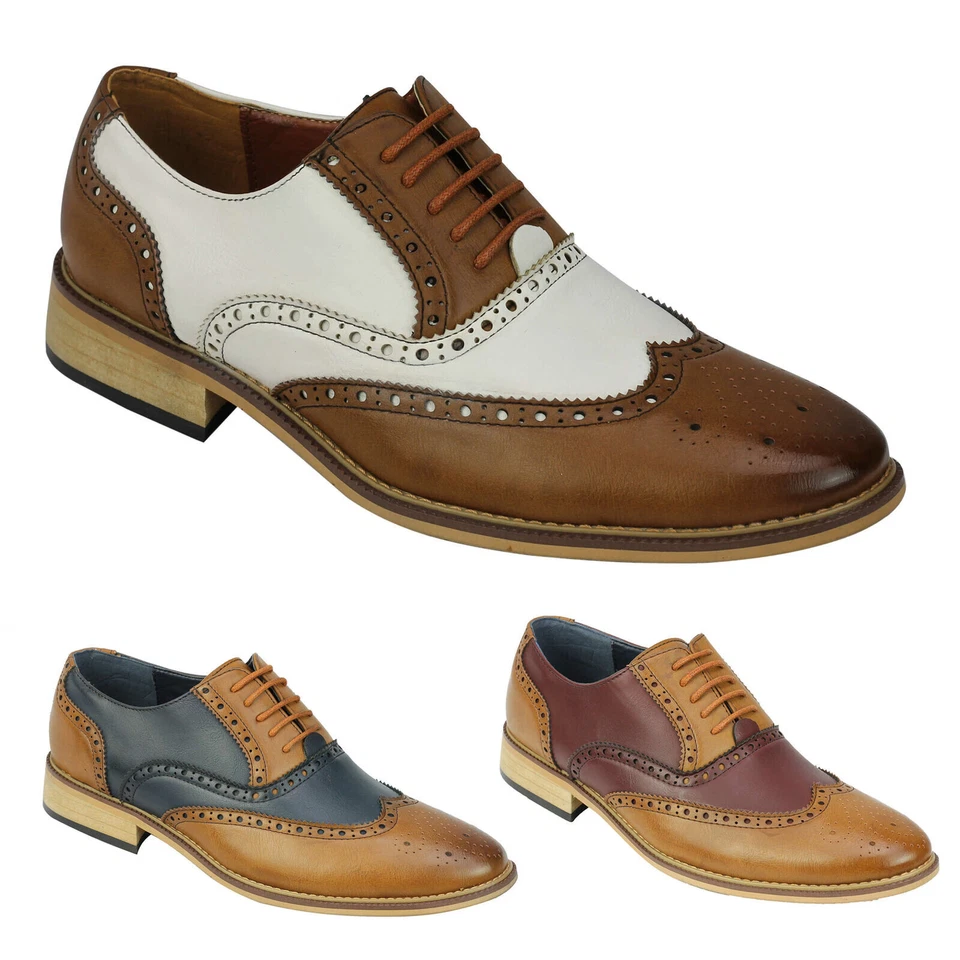 Hommes Classique 2 Ton Richelieu Chaussures Smart Bureau Habillé Travail Lacet - Photo 1/1