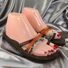 Reef Triple Strap Flip Flops Women's 6 Brown Orange Comfort Pool Beach Sandals