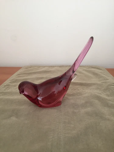 Fenton Art Glass Cranberry Rose Pink Bird of Happiness Long Tail Figurine