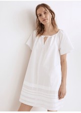 NWT MADEWELL Poplin Flutter-Sleeve Pintuck Mini Dress in White Size XS 