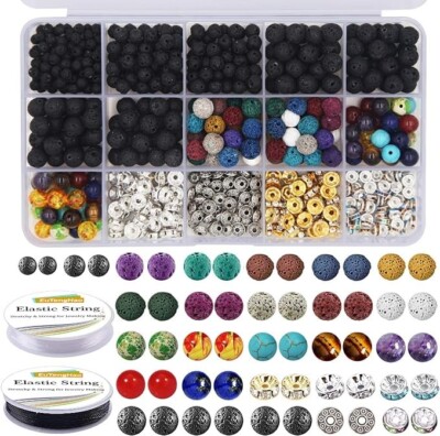 600-teiliges Lava-Perlen-Set   Chakra & bunte Perlen, Spacer, Schnur   DIY Schmu