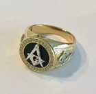 0.5Ct Round Cut Real Moissanite Custom Mason Masonic Ring 14K Yellow Gold Plated