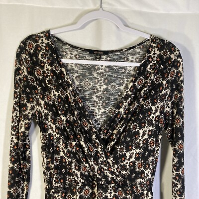 ELLA MOSS black white red geometric surplice rayon jersey knit maxi dress S  | eBay
