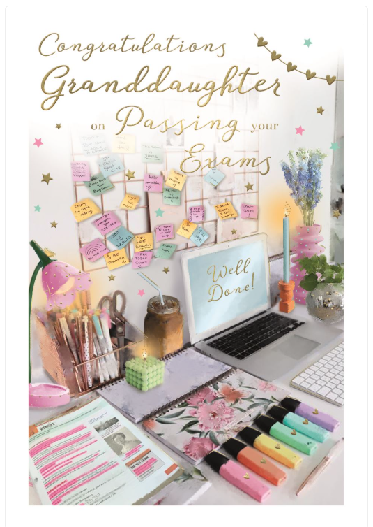 Congratulations Card GRANDDAUGHTER on Passing Exams. Foil embossed, Pages inside