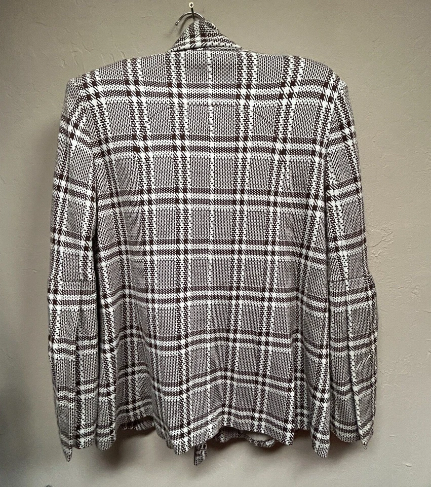 Chaqueta Abrigo Samuel Dong Mujer Pequeña Marfil Marrón Cuadros Doble Pecho Plisada Foto 2 de 4