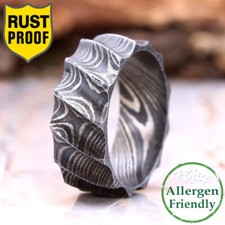 Customized Handmade Damascus Steel Ring Twisted Tumbled Men's Engagement Band