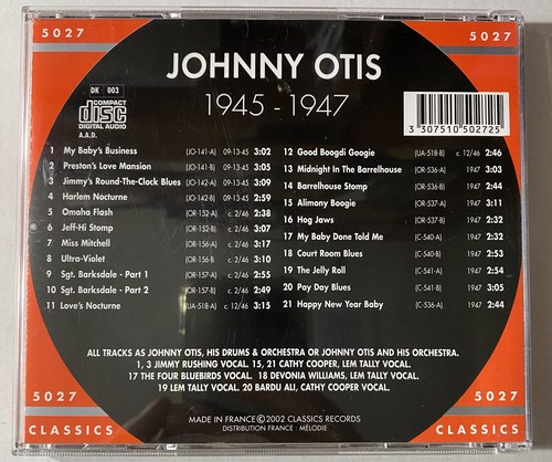 JOHNNY OTIS 1945-1947 Preston Love Jimmy Rushing Paul Quinichette Pete Lewis CD - Picture 2 of 3