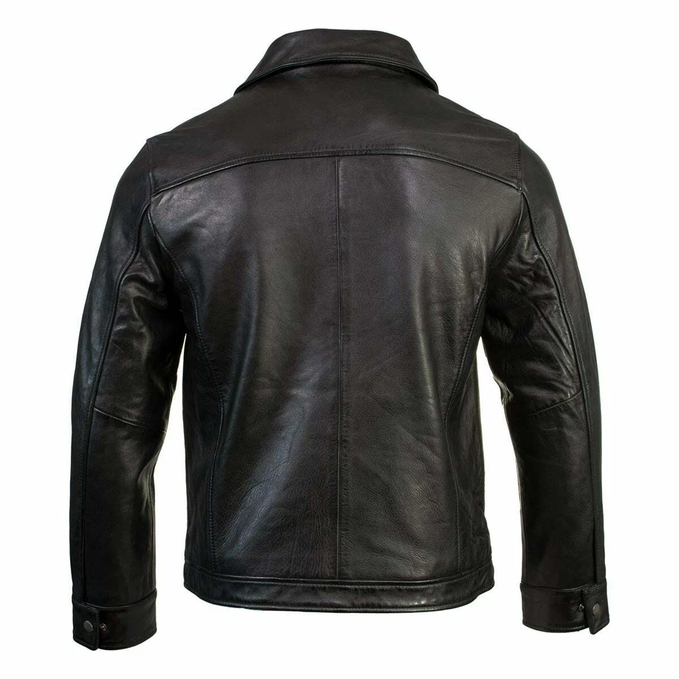 Boston Harbour 1898 Men's Black New Zealand Lamb Leather Fashion Car Coat Jacket - Image 3 of 4