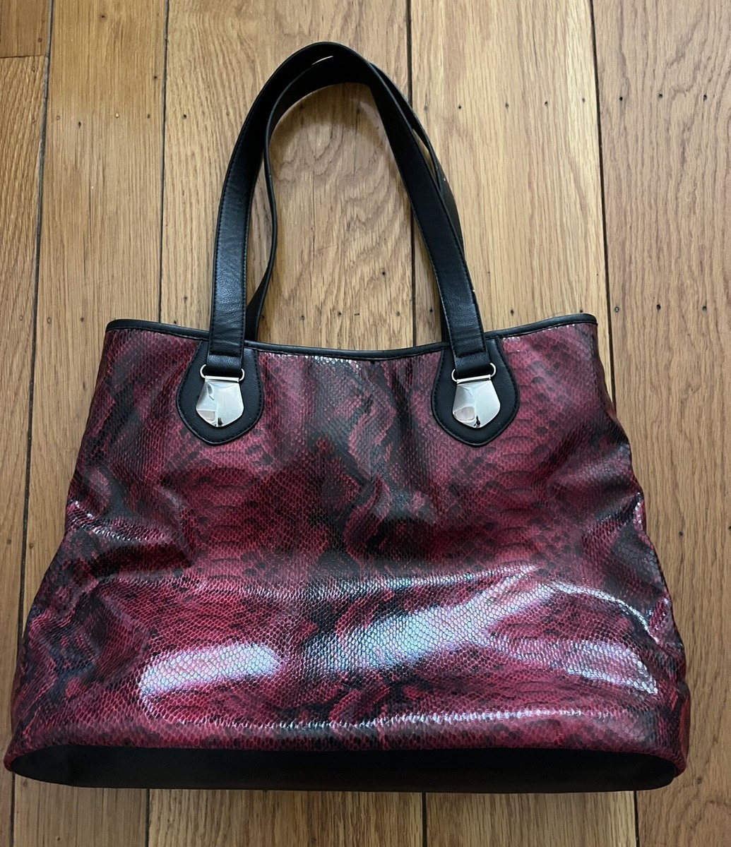 APT 9 Womens Purse Shoulder Bag Tote Red Black Faux Snakeskin