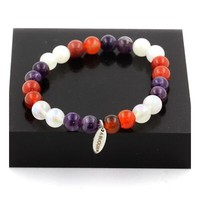 Steine Und Mineralien. Armband Perlen Amethyst + BäNder Achat + Mondstein