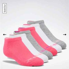 Reebok girls Low Cut Socks 6 Pairs pink Grey white kids