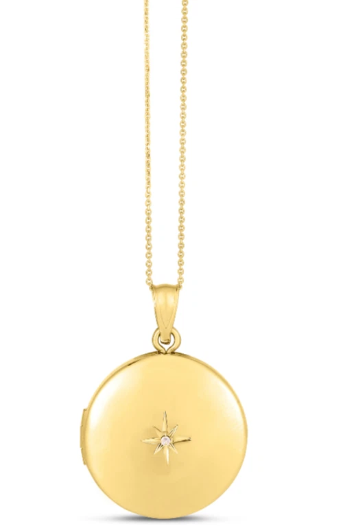 Ожерелье из желтого золота 14 карат с круглым медальоном и натуральным бриллиантом 0,005 карата 18 дюймов 4,2 г